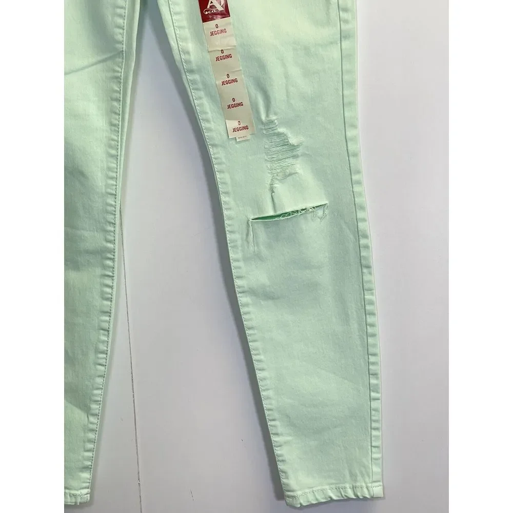 Arizona Jegging Distressed Women's size 0 Light Wash Mint Green Denim Jeans‎
